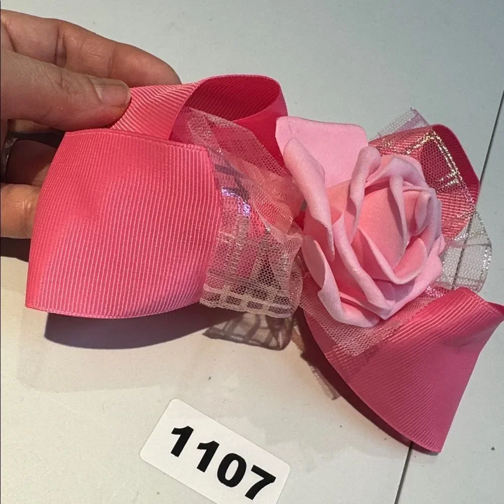 1107 Hot Pink Color Rose Hair Bow Alligator Clip